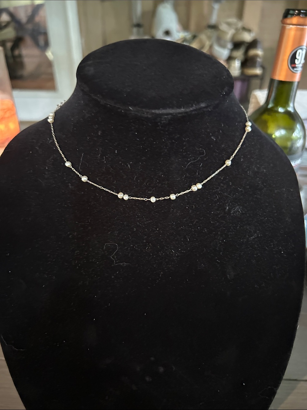Pearls and silver chain.